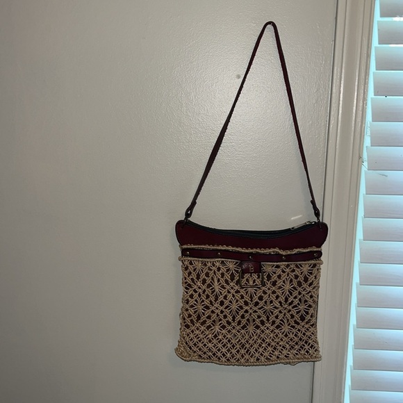 Vintage Etienne Aigner Woven Bag with Burgundy Leather Accents - Picture 2 of 8